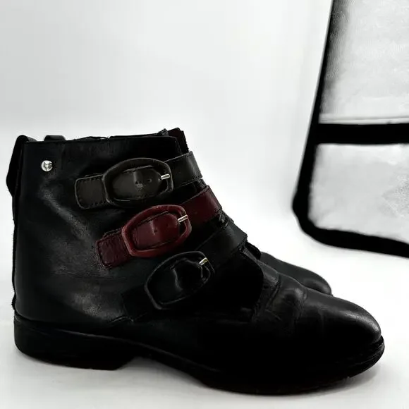 Pikolinos Caravaca Buckle Strap Bootie Leather High Top Black Red EU 39 US 9 - Picture 3 of 7